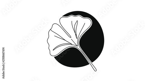 Ginkgo leaf icon displays a minimalist botanical illustration centered on a solid black circle background.