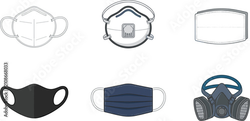 Foto Medical protective face masks and industrial respirator filters set featuring fa