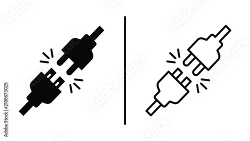 Fotografía Disconnected electrical plugs and connected electrical plugs line art illustrati