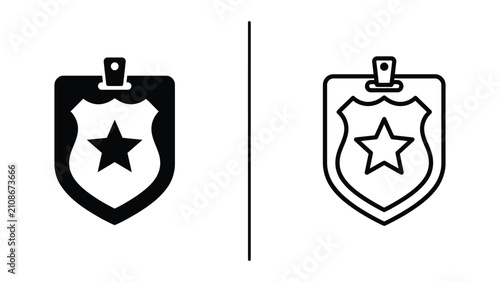 Cuadro en lienzo Two black and white badge icons with a star symbol representing authority and se