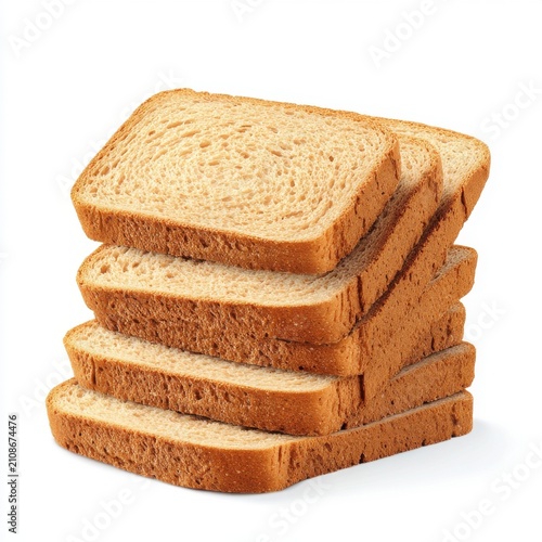 A stack of five slices of whole grain bread, displaying a light brown color and texture, perfect for sandwiches.