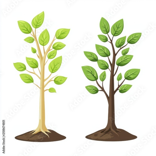 Two stylized trees showcasing different leaf colors, symbolizing growth and vitality in nature.
