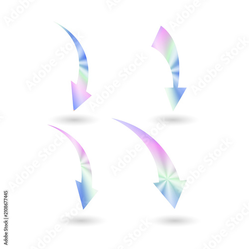 Holographic arrows pointing down and right on transparent background