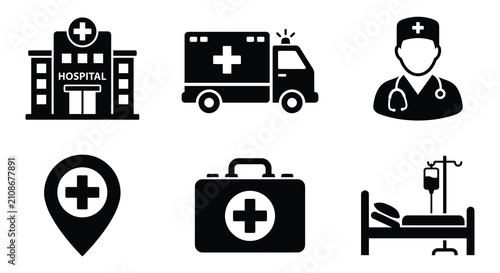 Medical Icons Set Black Vector Illustrations On White Background