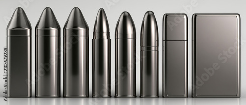 Row of Polished Chrome Cylinders and Power Modules on Metal Stage