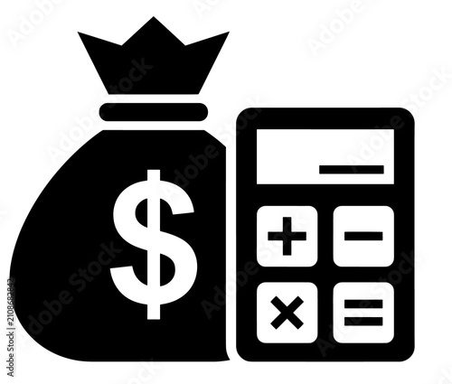 Financial accounting and budgeting icon with money bag and calculator accounting business