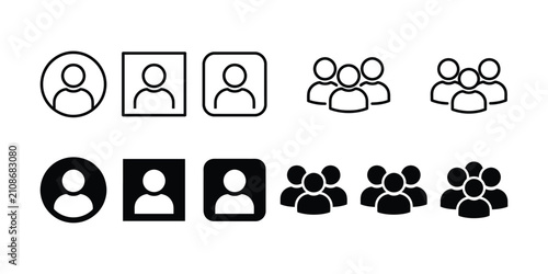 User profile and group icons black and white vector set
