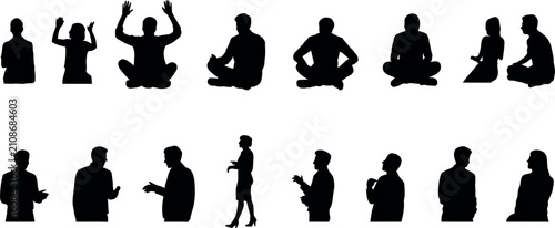 Cuadro en lienzo Silhouette collection of people engaged in various expressive poses