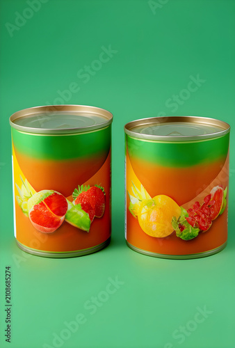 Two fruit-labeled food cans...