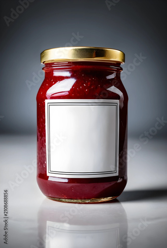 Glass jar of red fruit jam ...