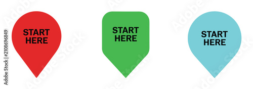 Canvas Print Start Here Pins: Three vibrant location pins, each emblazoned with the directive START HERE, beckon viewers to begin their journey, a simple yet powerful call to action
