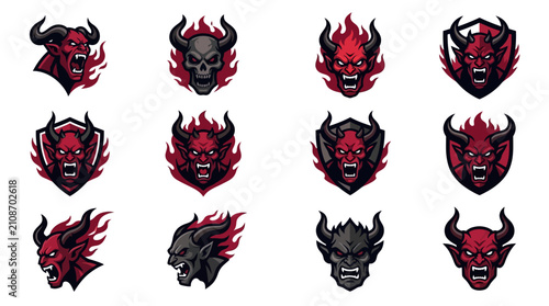 Foto Devil and demon mascot esports gaming logo set.