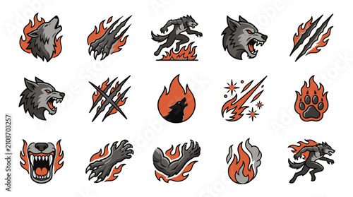 Schilderij op canvas Fierce wolf and werewolf flame emblem designs.