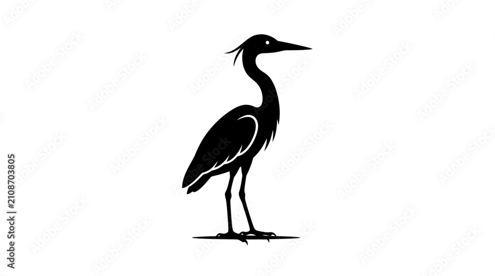 Naklejka premium Elegant Black Silhouette of a Heron Bird Standing Still