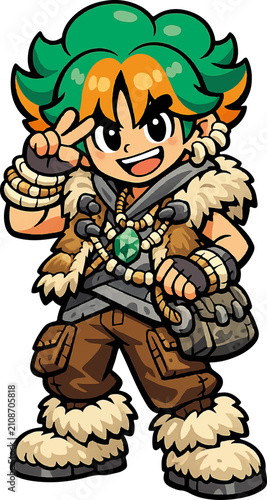 Cute Prehistoric Stone Age Cartoon Caveman Boy Mascot Vector Character Illustration | Editable AI Illustrator
