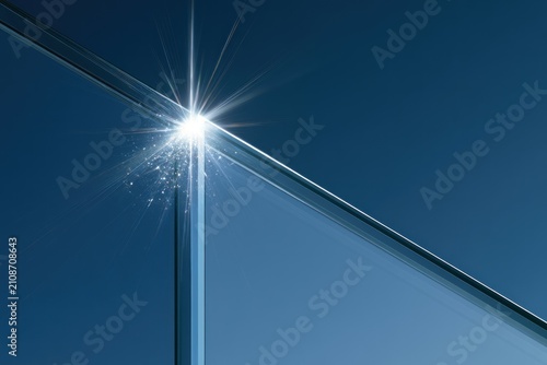 Bright light bursts through glass, casting sharp rays