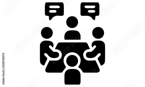 Solid black business meeting vector icon isolated on white background