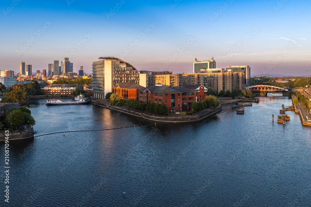 Fototapeta premium blue hour over Manchester Ship Canal