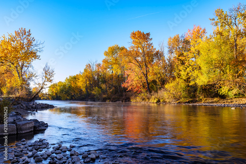 Принти на полотні Early fall morning view Boise River Idaho