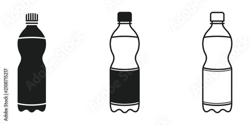Plastic water bottle vector icons featuring reusable drink bottles and hydration symbols