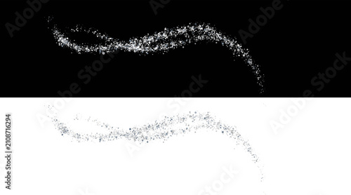 Quadro su tela Abstract silver glitter particles wave on black and white background