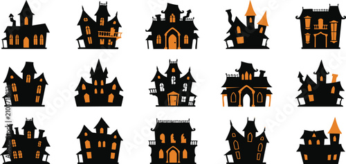 Bild auf Leinwand Spooky silhouette collection halloween haunted houses and ghostly manor graphics