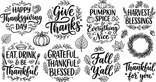 Happy thanksgiving day vector art fall harvest gratitude typography collection
