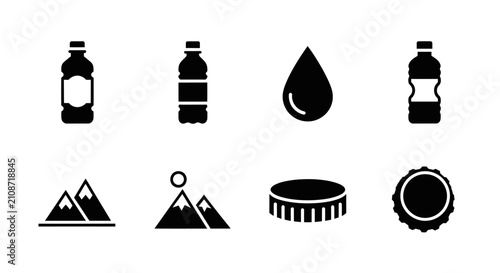 Bottled water and natural source icons.