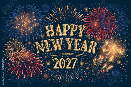 Vibrant fireworks celebration for happy new year 2027