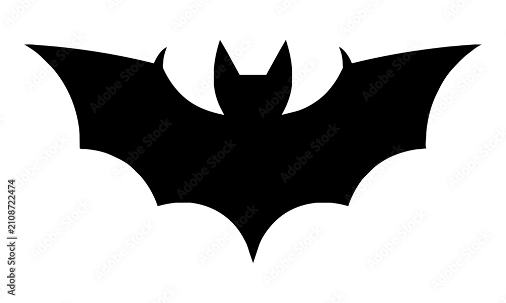 Fototapeta premium Minimalist vampire bat with wings spread wide featuring geometric wing panels and sharp ears isolated on white background, spooky halloween concept