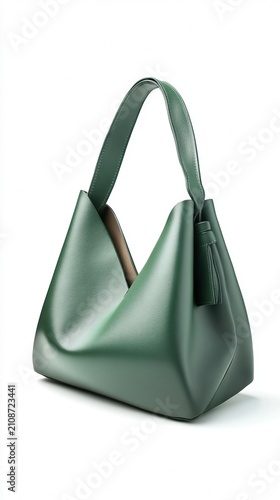 modern jade green leather handbag isolated on white trendy fashion accessory