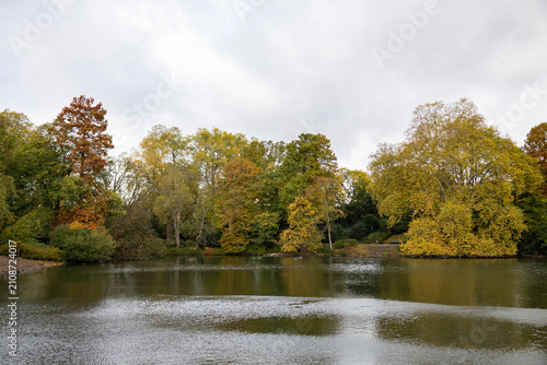 Beautiful Autumn Landscape along a Pond at the Dusseldorf Hofgarten