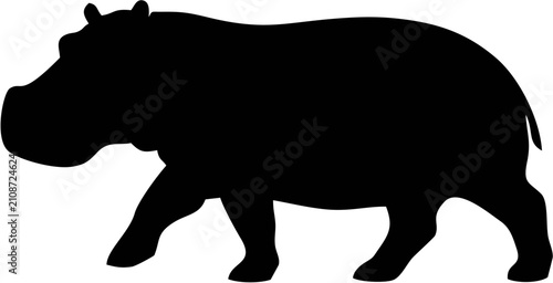 Foto Walking Hippopotamus Silhouet...
