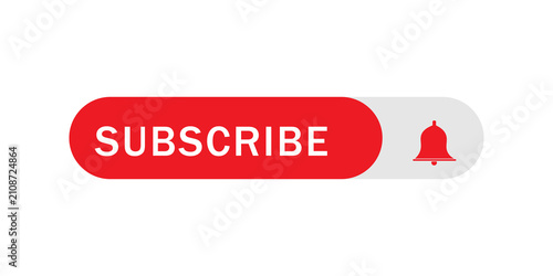 Fotografie Red subscribe button with notification bell icon for social media channels and v