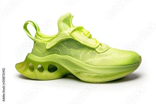 futuristic wasabi lime neon sports sneakers isolated on white streetwear trend