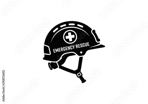 Black Emergency Rescue Helmet Icon Vector Isolated on White Background, First Responder Safety Helmet Symbol 