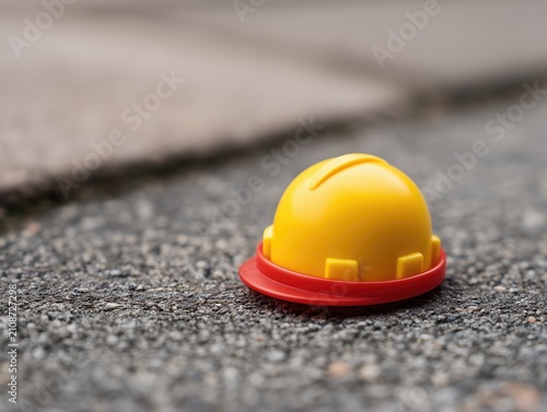colorful toy construction helmet on asphalt