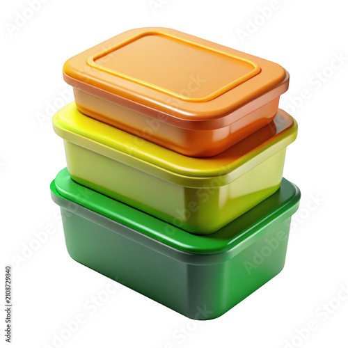 3D render stacked plastic food containers graphic
