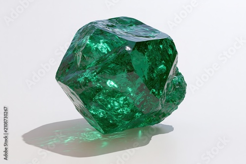 Emerald Gemstone: Sparkling Green Crystal with Irregular Shape and Rough Surface