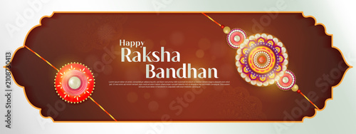 Happy raksha bandhan ceremony banner template design with decorative rakhi.