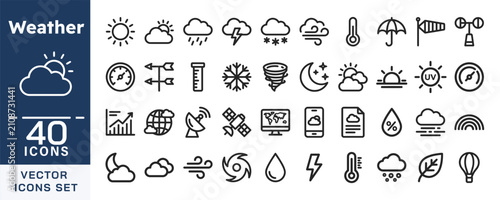 Weather icon set 40 vector graphics for forecasts apps and meteorological reporting