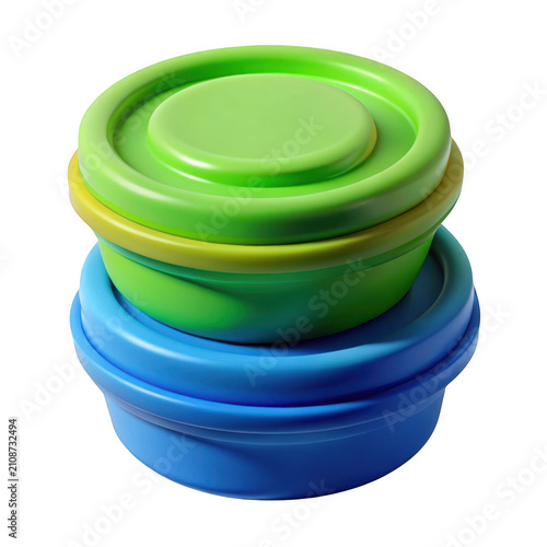 3D render stacked round storage containers graphic