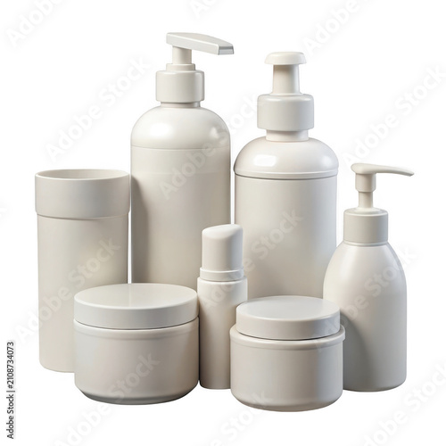 3D render cosmetic bottle set graphic