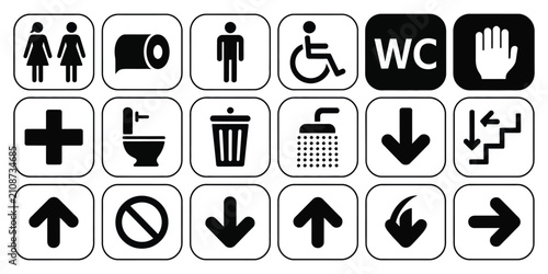 Billede på lærred Restroom and accessibility facility icons with baby changing station, hygiene sy