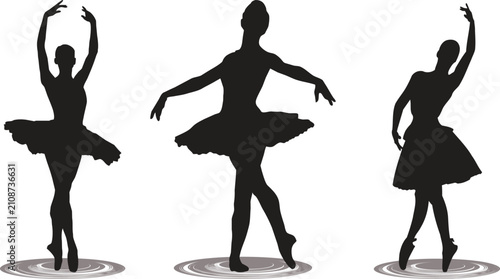 Foto Silhouettes of three ballerinas dancing