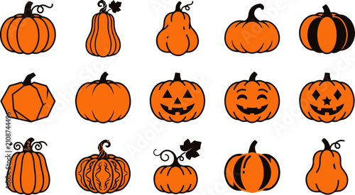 Tableau sur toile Festive halloween pumpkins collection jack o' lanterns and autumn gourds for spo