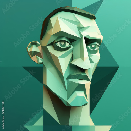 Geometric male portrait in green tones