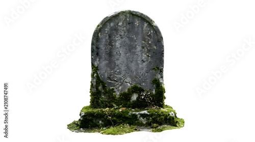 Spooky halloween tombstone isolated on transparent background realistic stone grave with moss for creepy decorations