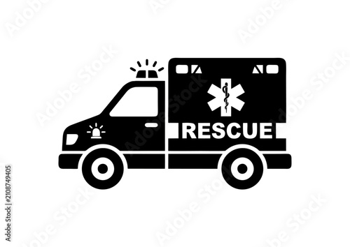 Black Emergency Ambulance Vehicle Icon Vector Isolated on White Background, Medical Rescue Response Symbol 