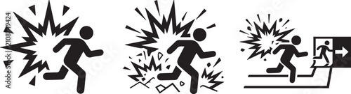 Business professionals sprinting in crisis response. Fast-paced corporate team running during emergency or urgent deadline.